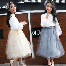 Super Western girl gauze skirt skirt Spring mid-length Korean princess childrens cake skirt Autumn sweet starry sky skirt