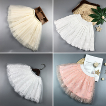 Girls short skirt Spring skirt mesh skirt Super fairy princess skirt 2021 spring and summer childrens pleated skirt Western style new