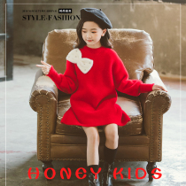 Girls  winter skirt thickened autumn and winter mink velvet red princess skirt childrens sweater dress female winter Western style warm