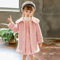 Girls woolen coat Western style winter clothes new girls late autumn coat childrens mink woolen coat female thickening