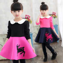 Korean version of the girl plus velvet dress autumn and winter thickened winter 2021 new childrens winter skirt baby princess skirt