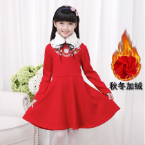 Childrens clothing 2021 Girls  dress thickened warm long-sleeved Chinese style big child plus velvet princess skirt Childrens winter skirt