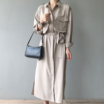 Shirt dress women 2020 Autumn New Korean tide loose waist thin temperament French light mature wind long skirt
