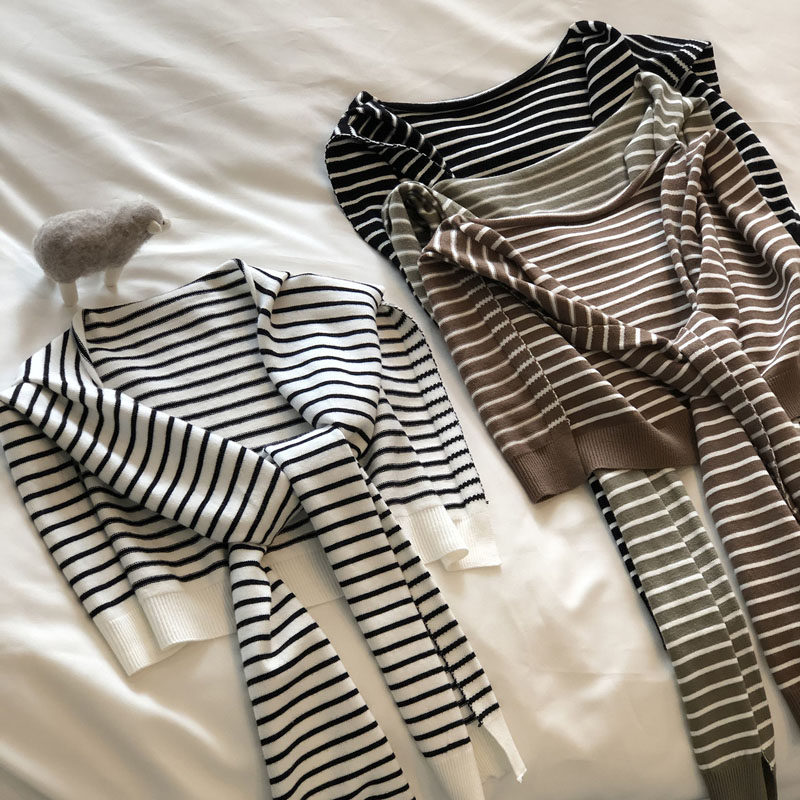 Striped Knit Small Shawl Woman Spring Autumn Summer Outside Hitchhiking Office Nets Red Air Conditioning Room Care Cervical Spine Scarves Shoulder Hitch Shoulder