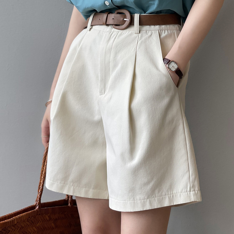 Women's Summer Korean-Style High-Waisted Loose Wide-Leg Shorts, Casual Workwear Shorts, Mid-Length Shorts, Five-Point Pants