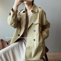 Short windbreaker female little boy English style 2021 new spring and autumn temperament thin waist overcoat coat coat