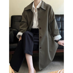 Japanese trench coat women's 2023 spring and autumn thin section british style mid-length retro small casual tooling coat