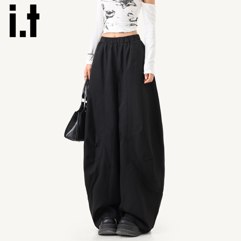 It:Chocoolate Black Scimitar Casual Pants for Women 2026 New Summer Loose Wide-Leg Balloon Pants