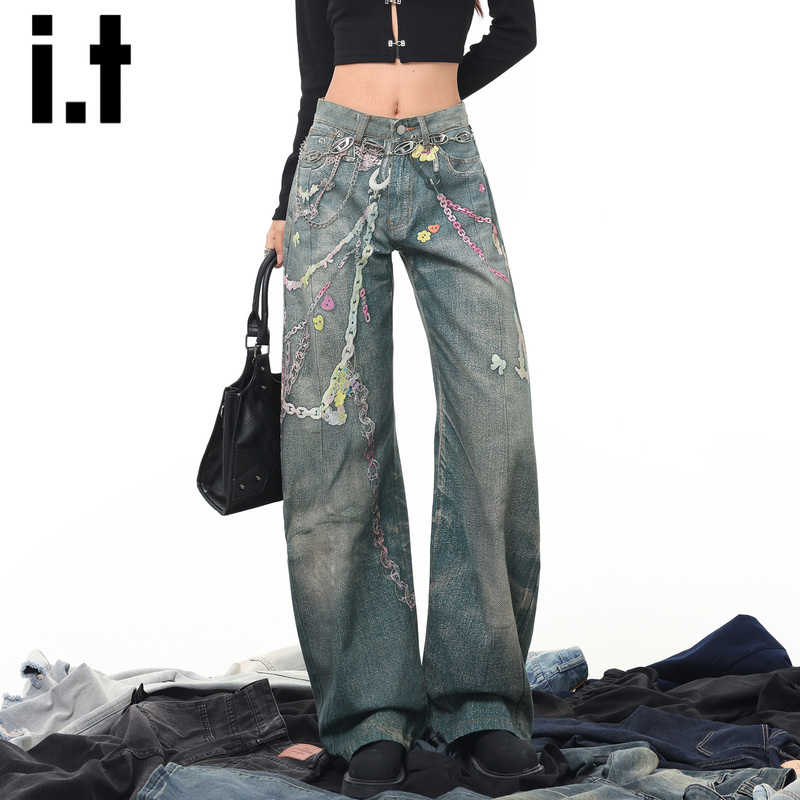 It:Chocoolate3D Printed Jeans for Women 2026 New Summer High-Waisted Loose Scimitar Wide-Leg Pants It:Chocoolate3D Printed Jeans for Women 2026 New Summer High-Waisted Loose Scimitar Wide-Leg Pants