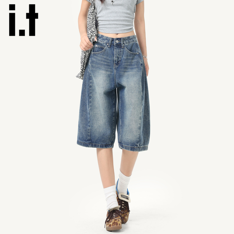Chocoolate Retro Denim Shorts for Women, New Summer Thin American-Style Scimitar Wide-Leg Knee-Length Shorts Chocoolate Retro Denim Shorts for Women, New Summer Thin American-Style Scimitar Wide-Leg Knee-Length Shorts