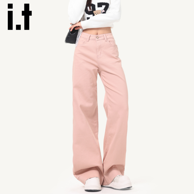 It:Chocoolate Pink Jeans for Women 2026 New Summer Dopamine Loose Straight Wide-Leg Pants It:Chocoolate Pink Jeans for Women 2026 New Summer Dopamine Loose Straight Wide-Leg Pants