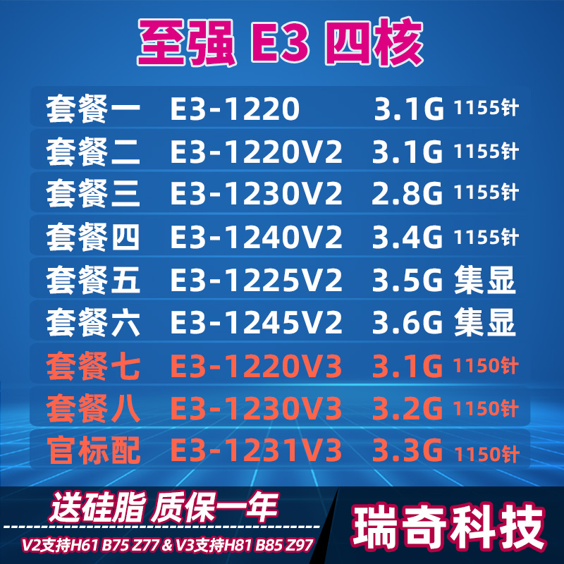 E3 1220 1240 1245 1225 1230V2 E3 1230V3 1231V3 1155 1150 CPU