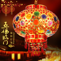 Balcony lantern Wrought iron chandelier Hollow door entrance Aisle lamp Housewarming Chinese festive electric rotating horse lamp