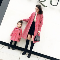 AM sauce mothers home 2019 Red Man pattern parent-child dress foreign tweed coat winter childrens clothing long female thick coat