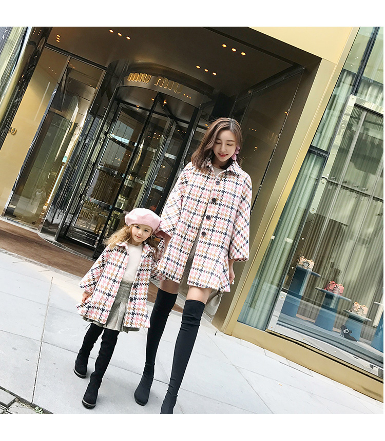 Tăng đột biến! AM Sauce Mom Family 2018 Thu và Đông Houndstooth Váy công chúa Gói gia đình Áo khoác dày Áo khoác nữ quần gia đình