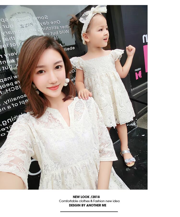 AM Sauce Majia [gửi thắt lưng] cha mẹ-con 2018 mới đầm đầm ren mẹ và phụ nữ mùa hè đồ đôi gia đình