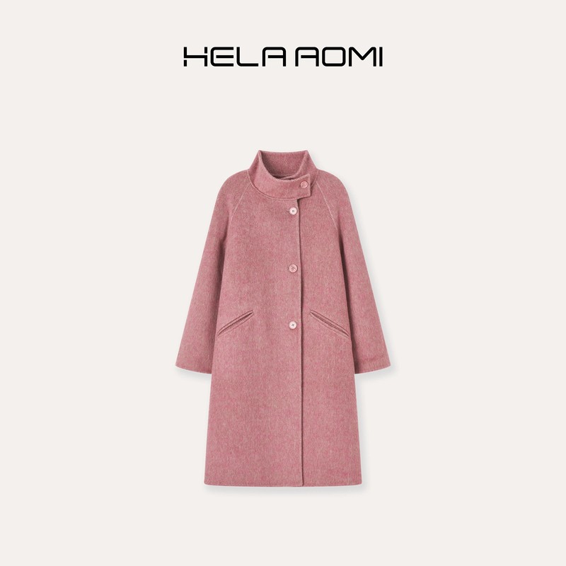 Qiu Yingying's "Sicilian Coat" Wool, Rabbit Fur, and Mulberry Silk Half-High Collar Wool Coat