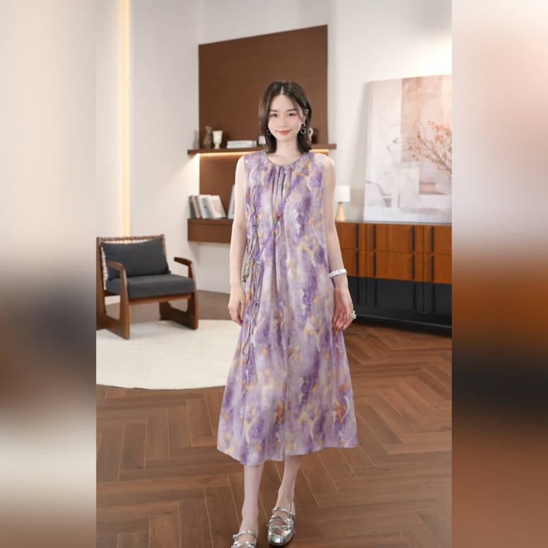 Qiu Yingying Four-Color Twill·Purple Mist Flowing Feather (Intangible Cultural Heritage - Zhang Linggen) Sleeveless Gradient Dress for Women Qiu Yingying Four-Color Twill·Purple Mist Flowing Feather (Intangible Cultural Heritage - Zhang Linggen) Sleeveless Gradient Dress for Women
