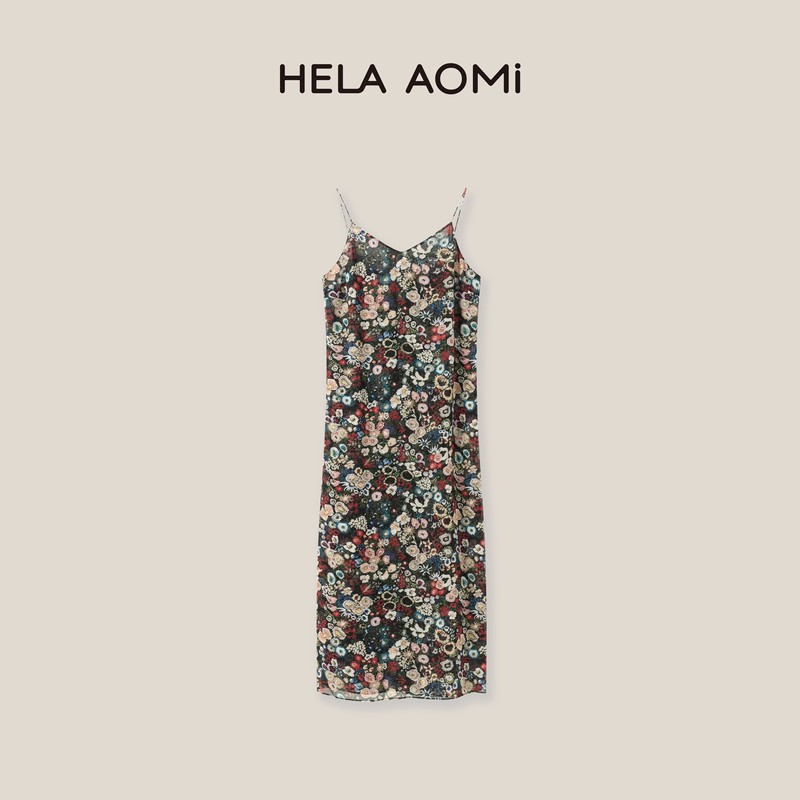 Qiu Yingying Hela Aomi "Spring Mist Hiding Flowers" 100% Mulberry Silk Georgette Printed Dress