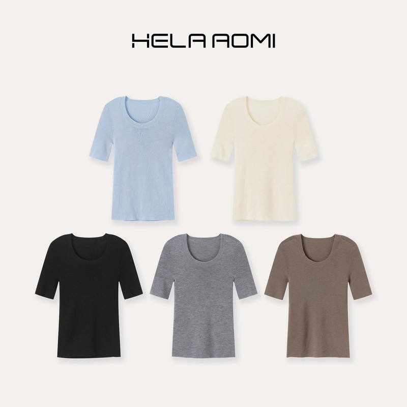 Qiu Yingying's Original Single-Thread Yangzi Yarn 100% Merino Wool Seamless One-Piece Solid Color Round Neck Short-Sleeve Knit Top for Women
