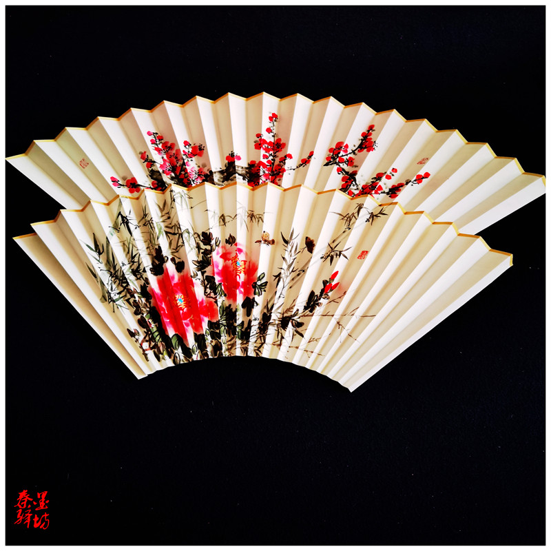 Hand-painted handmade fan content size can be customized peony plum blossom peach blossom lotus