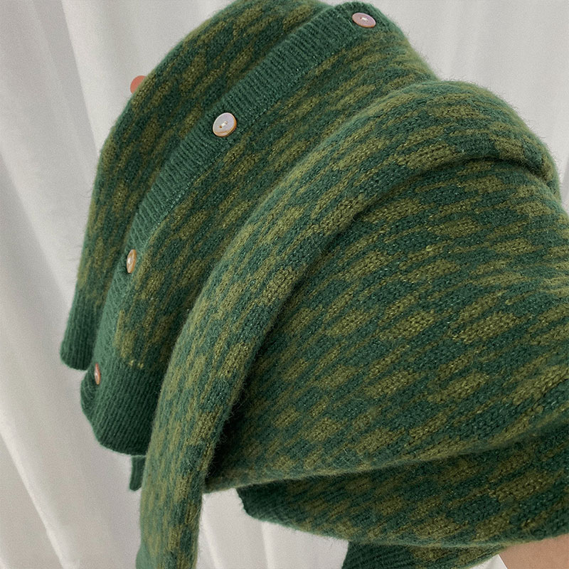 2021 New first autumn light extravagant dress with gentle wind blouse sun-style Lazy Ink green cardiovert sweater