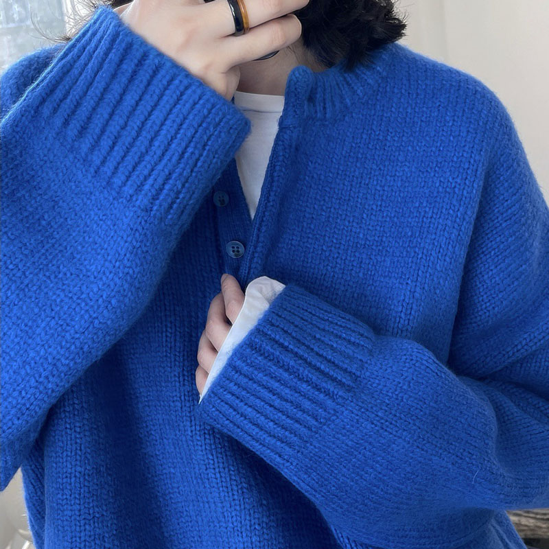 Autumn and winter 2022 new women's clothing lazy high-end sense super good-looking Klein blue dropped shoulders round neck sweater sweater