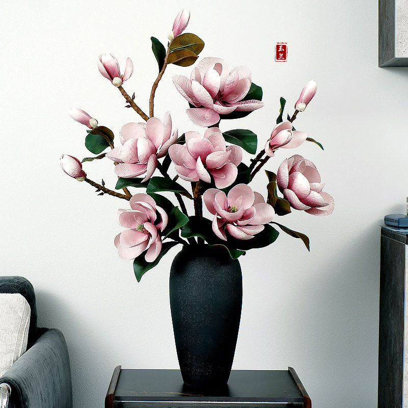 New Chinese magnolia flower simulation bouquet living room entrance fake flower floor ornament flower arrangement ornament floral art set