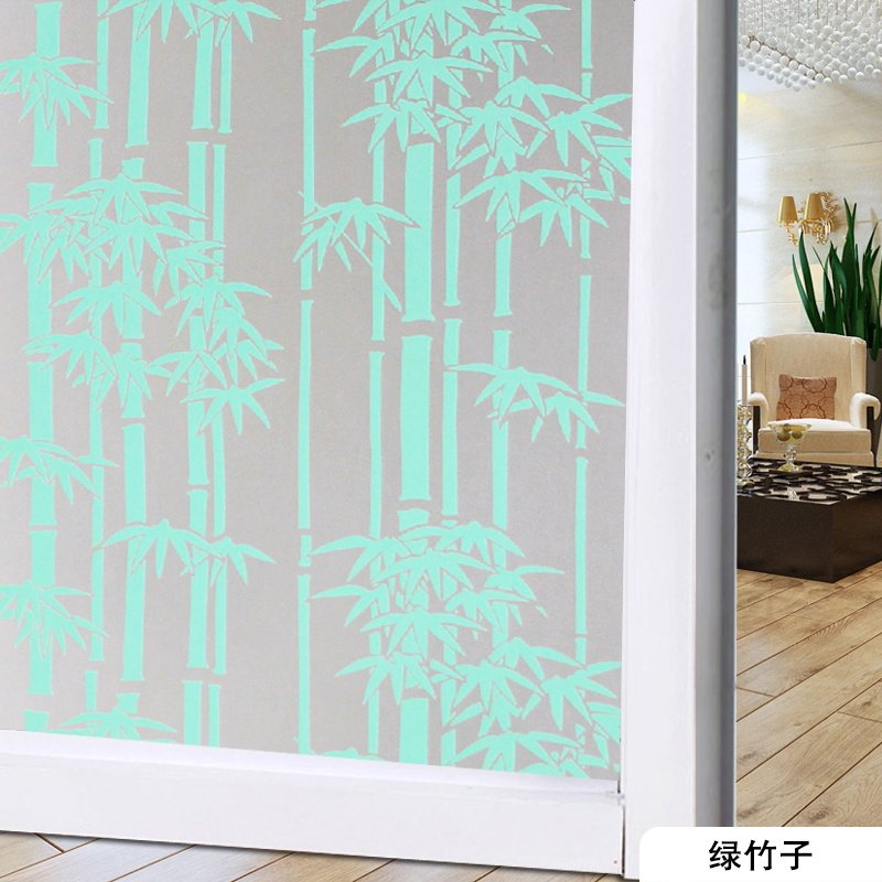 Green Bamboo glass Cling Film Frosted Stickers With Glue Office Bathroom Makeup Room Windows Light Transmission Opaque Sunscreen