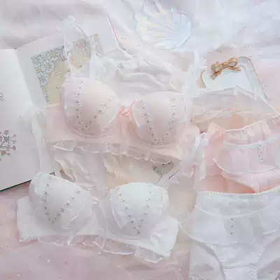 Flower married little Daisy Japanese lace girl heart cute gathering bra set sweet student no steel ring underwear