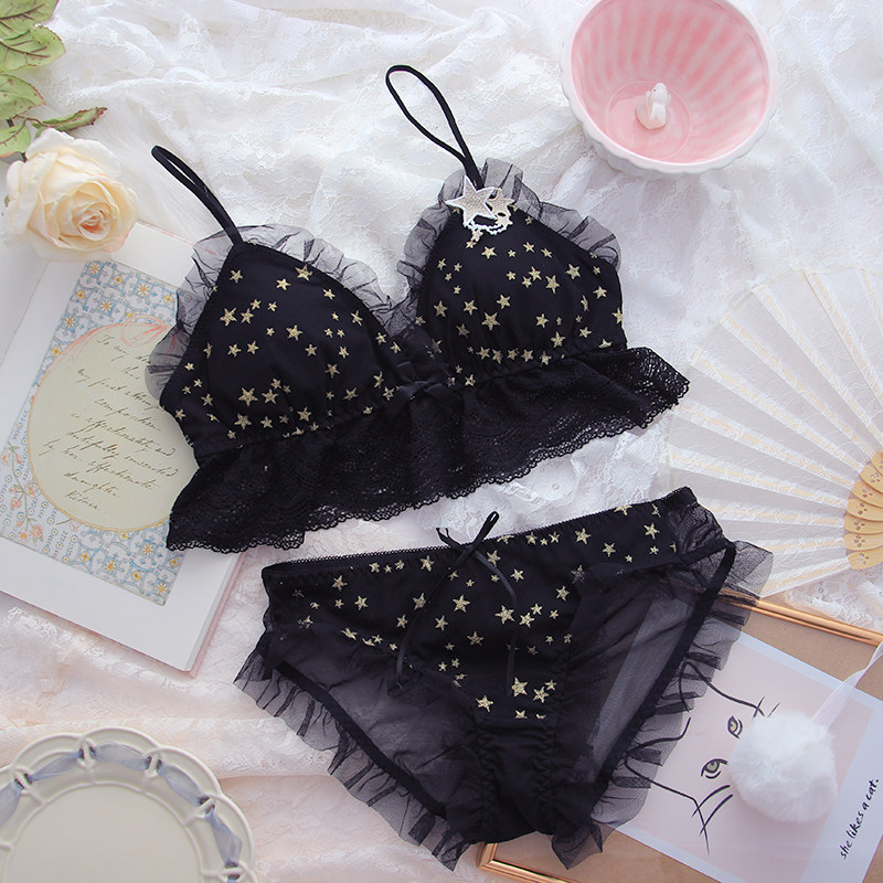 Star Sleepless Nights Lace Young Girl Hearts Underwear Cute Sweet students Soft Sister StarAir Little Night Clover No steel ring bra