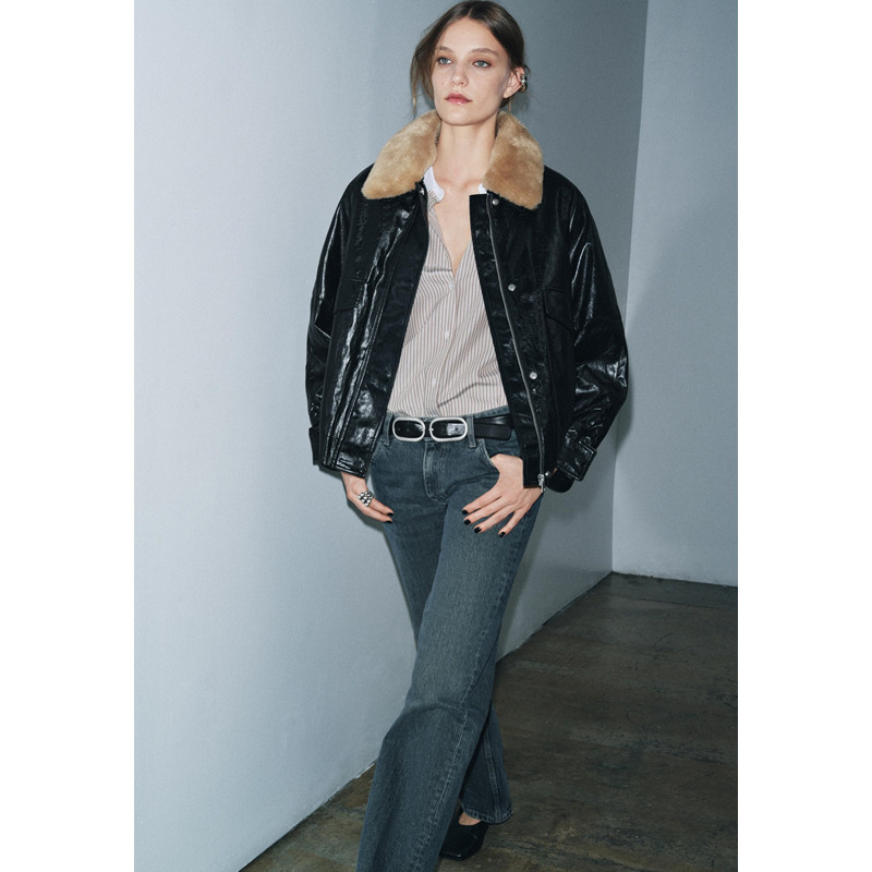Z Autumn and Winter New Style Women's Pu Imitation Leather Detachable Faux Fur Collar Thick Leather Jacket 3548247