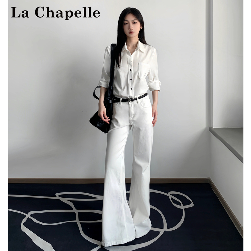 La Chapelle White Flared Jeans for Women 2026 Summer New Low-Waist Stretchy Slimming Non-Tight Flared Pants