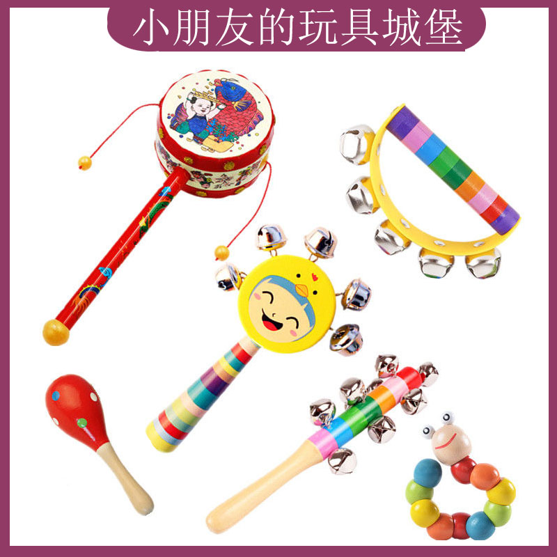 Early Education Puzzle Toy Newborn Baby Large Wooden Sandhammer Exercises Auditory Gripping Rocking Bell Children Percussion Instruments