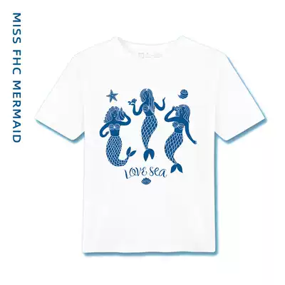 FHC original cotton Mermaid Print T-shirt women's outdoor sports loose short sleeve moisture-absorbing round neck breathable perspiration