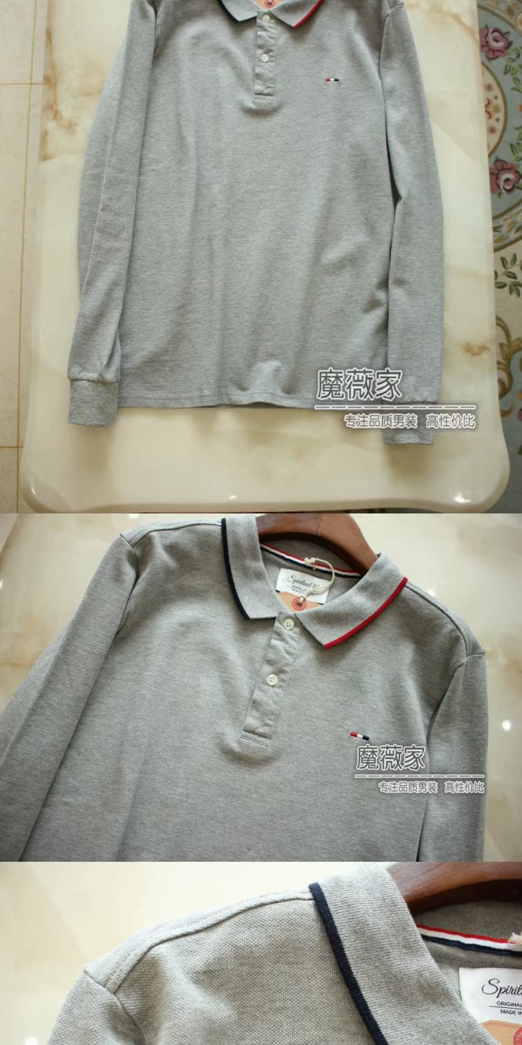 K0830 Euro đơn! Bình thường cổ điển! Giá cao! Áo thun nam tay dài mỏng áo thun có cổ