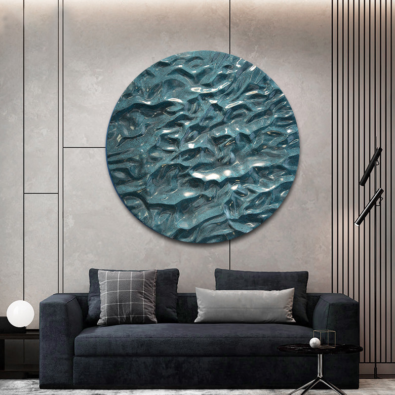 New Chinese-style living room decorative painting sofa background wall round mural model room dining room porch wood carving hanging painting