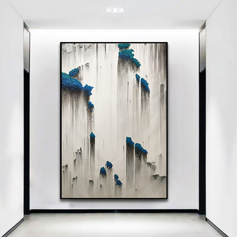 New Chinese style porch decoration painting light luxury corridor end mural vertical version model room living room sofa background wall painting