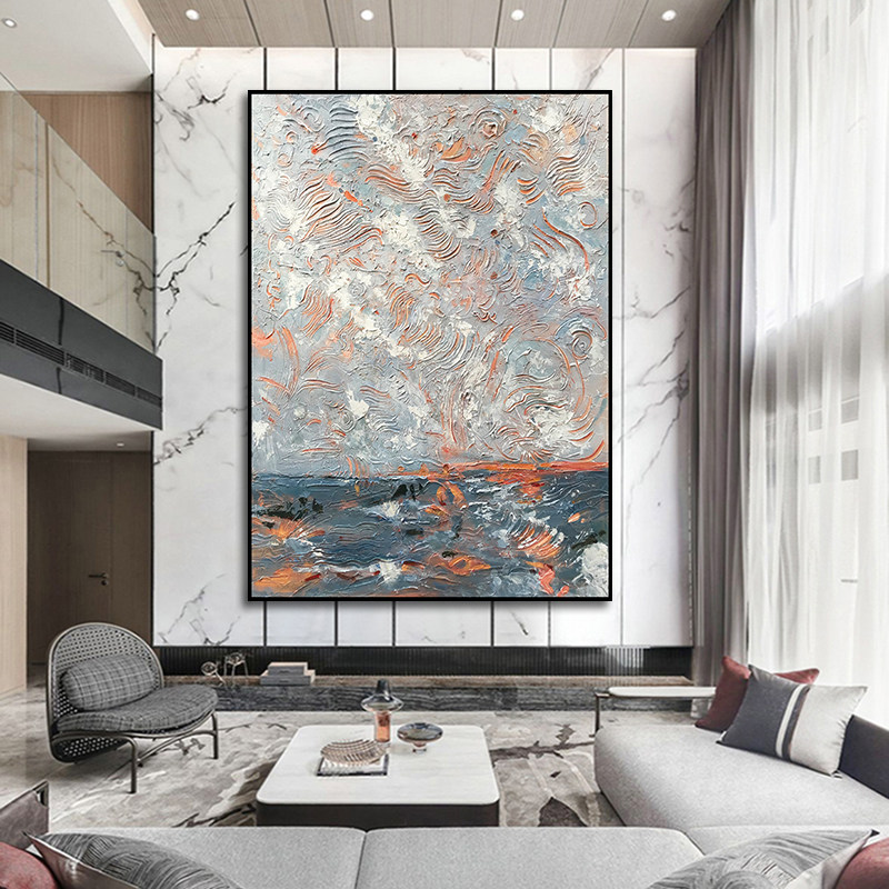 Light luxury porch decorative painting vertical texture modern minimalist living room sofa background wall painting corridor end mural