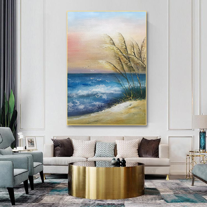 Light luxury porch decorative painting vertical version modern minimalist pure hand-painted living room hanging painting Nordic corridor aisle end mural