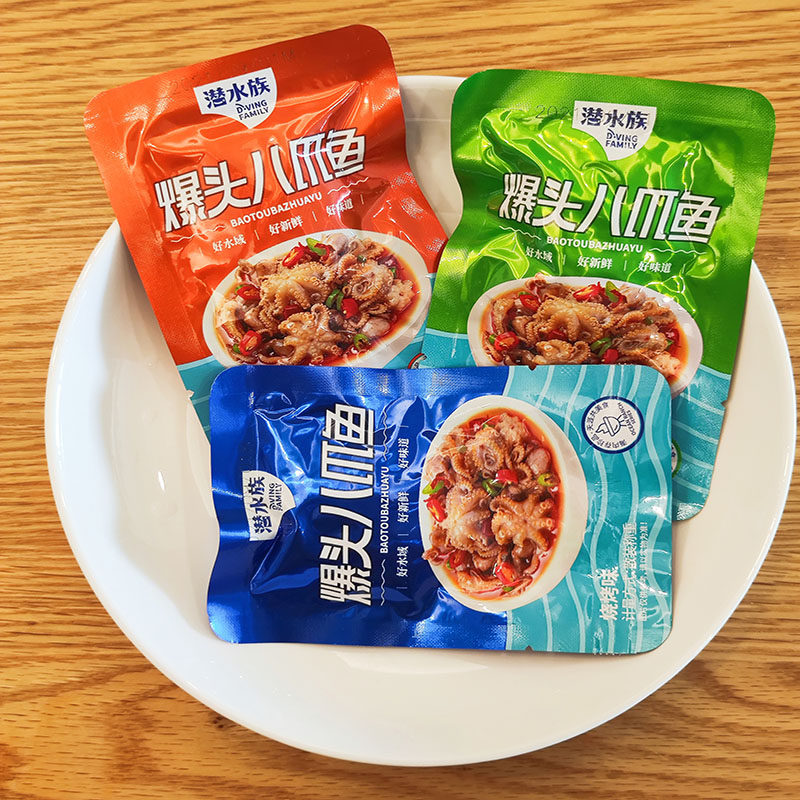 Head-popping octopus squid cooked seafood snacks snack spicy garlic barbecue Pleurotus eryngii ready-to-eat bags