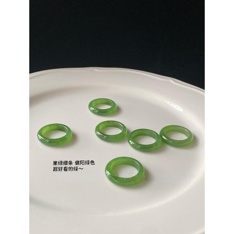 Natural clear water Hetian jade ring, spinach green jasper ring, fine jadeite gemstone ring, couple style gift
