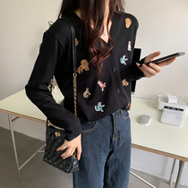 Large size womens clothing 2020 autumn and winter new western style thin cartoon knitted cardigan jacket fat sister belly sweater