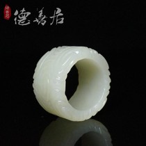 Qing Dynasty antique old Hetian jade carved moire finger jade oil retro mens candy ring accessories