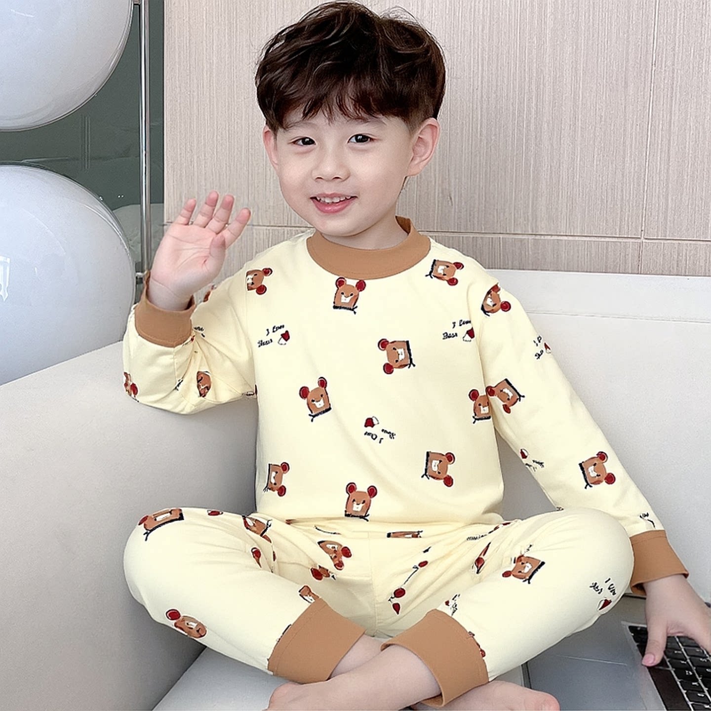 子供用保温下着セット、綿100％シームレス、男の子用保温下着、純綿ベビーセーターとパンツ、男の子用パジャマ