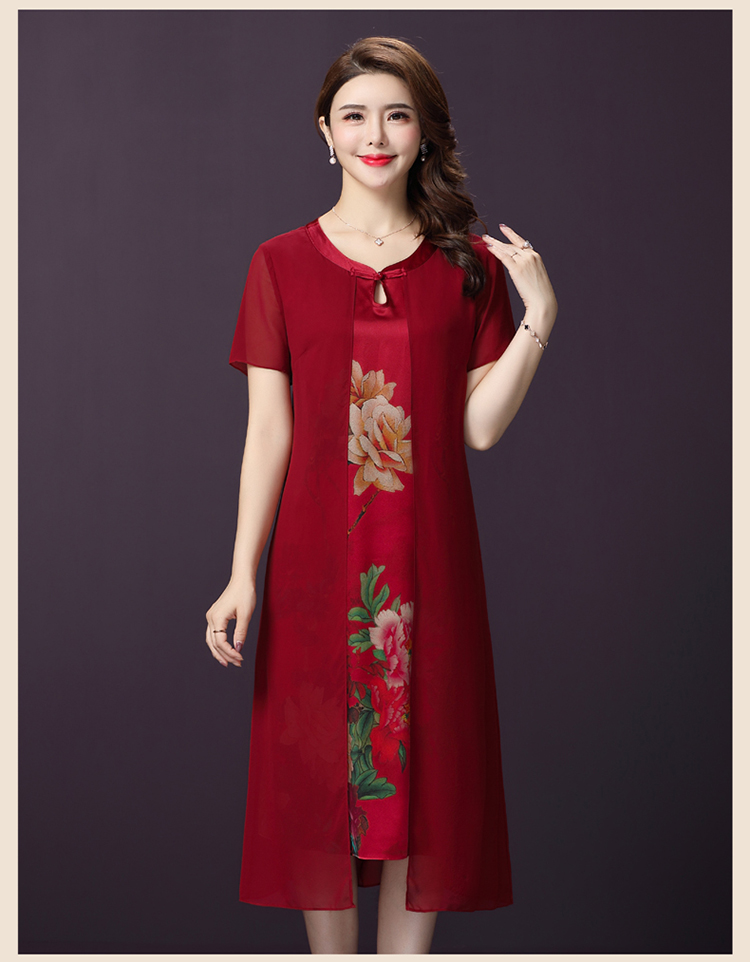 Tên lớn giải phóng mặt bằng váy lụa nữ mùa hè giả hai mảnh kích thước lớn kích thước lớn tuổi trung niên mẹ lụa tơ tằm - Quần áo của mẹ váy đẹp tuổi trung niên