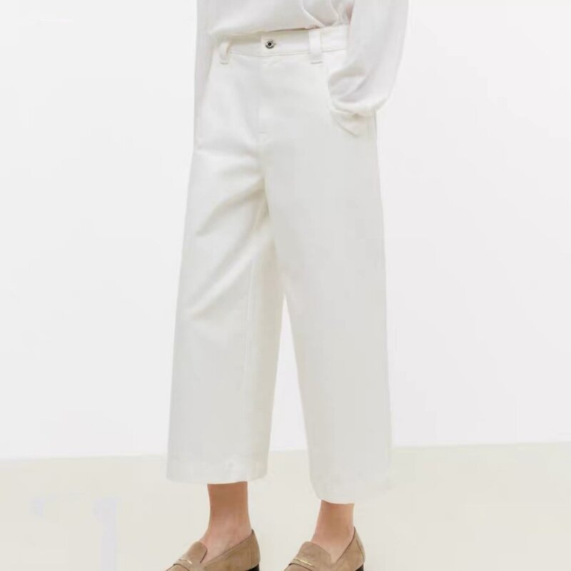Mo2026 Genuine Summer New High-Waisted Wide-Leg Pants Cotton Cropped Pants Casual Pants Women's Jeans Mbf1Jent17