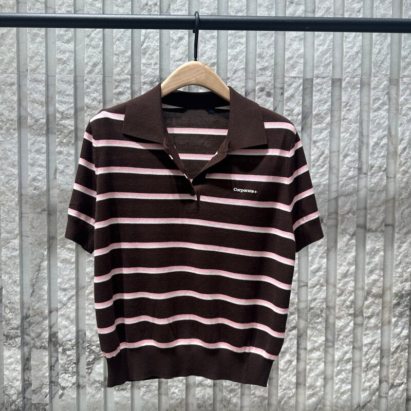 Mo2026 Genuine Summer New Style Striped Polo Knitwear Women's Short-Sleeved Lapel Casual Work Clothing Mbf2Swt052