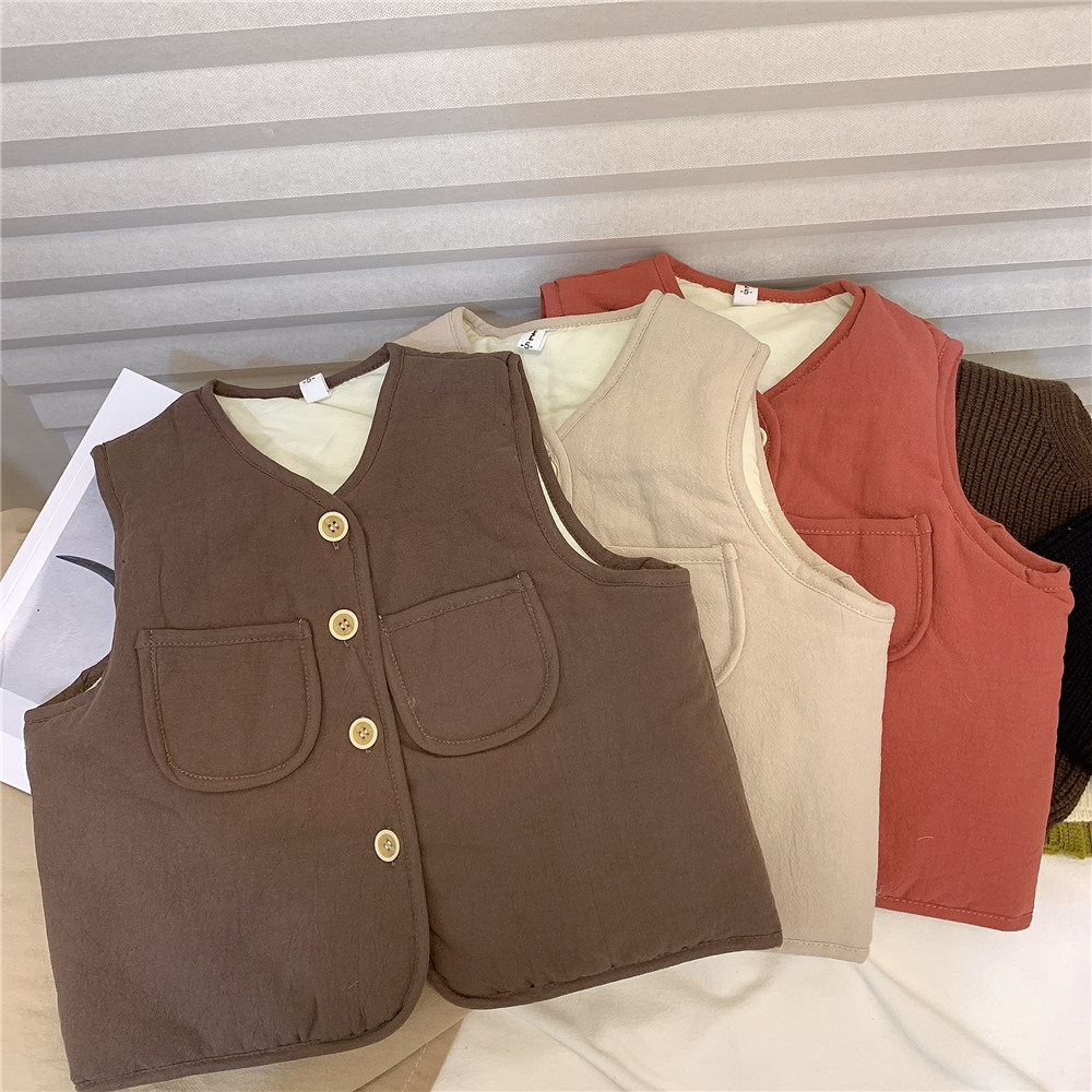 Boys and girls baby Japanese solid color cotton vest autumn and winter outer vest 2022 new children's early winter coat