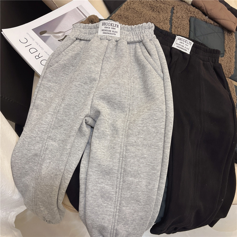 Children's fleece sweatpants boys winter pants all-in-one fleece sports casual pants Korean children's baby trousers
